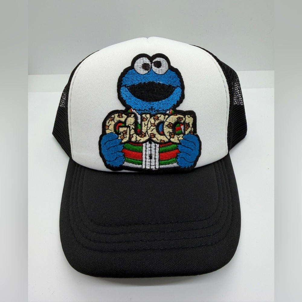 🖤🍪 Kids Trucker Hat with Cookie Monster Designer Inspired Black and White